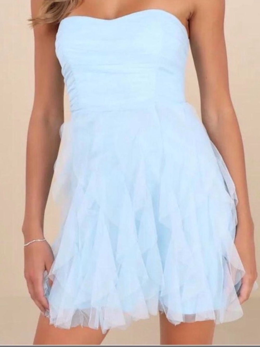 Lulu's Light Blue Strapless Tulle Mini Dress
